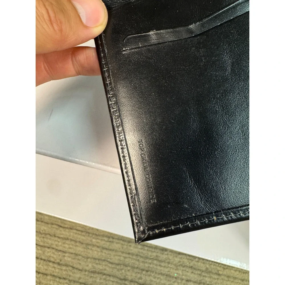 Black Top Grain Cowhide Leather Bifold Wallet Slim Minimalist Card Holder